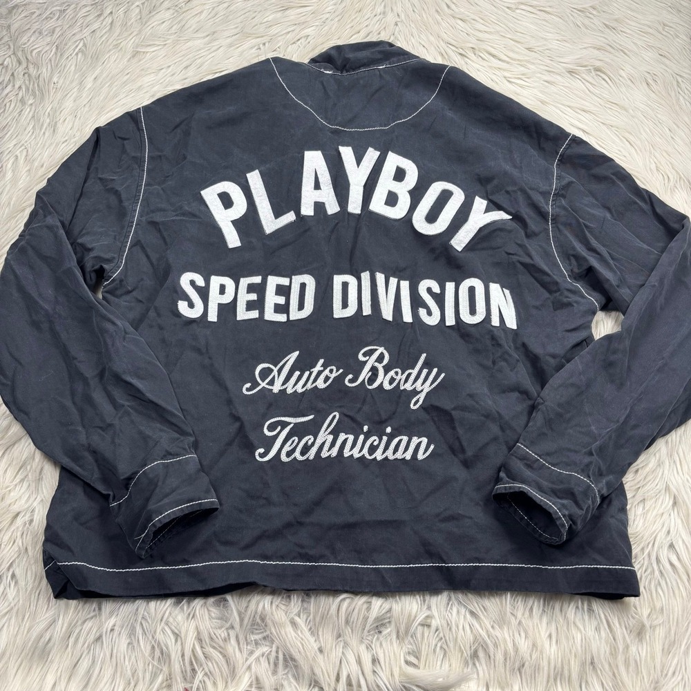 Playboy By PacSun Men's M Black Contrast Stitch Speed Division Long Sleeve Shirt